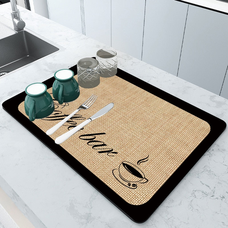 Non-Slip Kitchen Mat for Drying Dishes Safely
