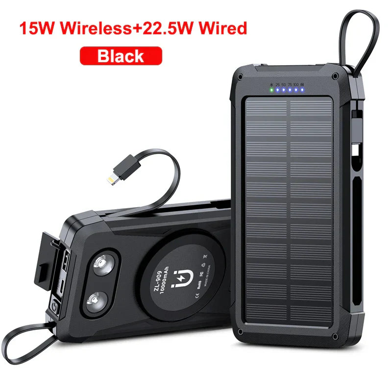 Portable 10000mAh Solar Power Bank with Fast Wireless Charging