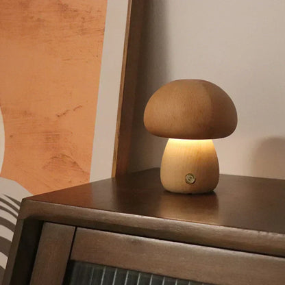 Soft Glow Wooden Mushroom Table Lamp