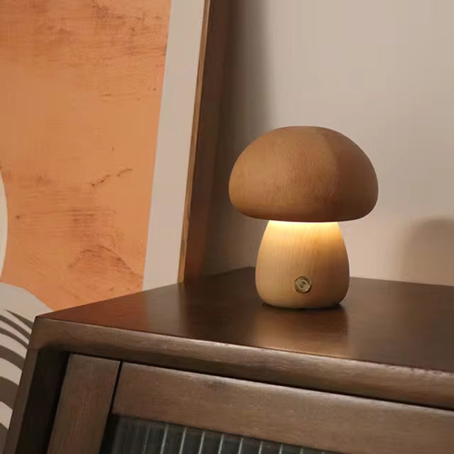 Rustic Wooden Mushroom Desk Light Lamp