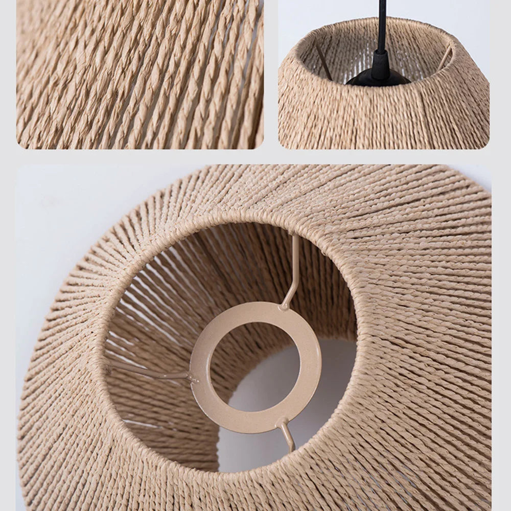 Natural Woven Pendant Light with Geometric Shade