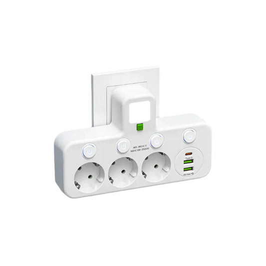 Multi Plug Socket with Switches and USB Chargers - Fesara