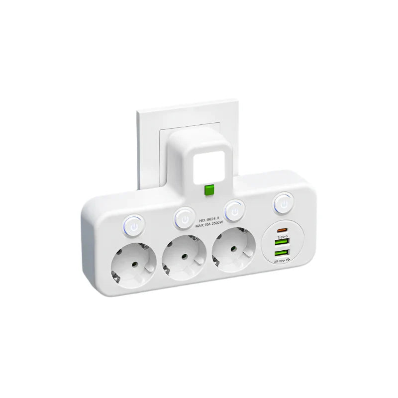Powerful 4 Socket Surge Protector with USB and Type C