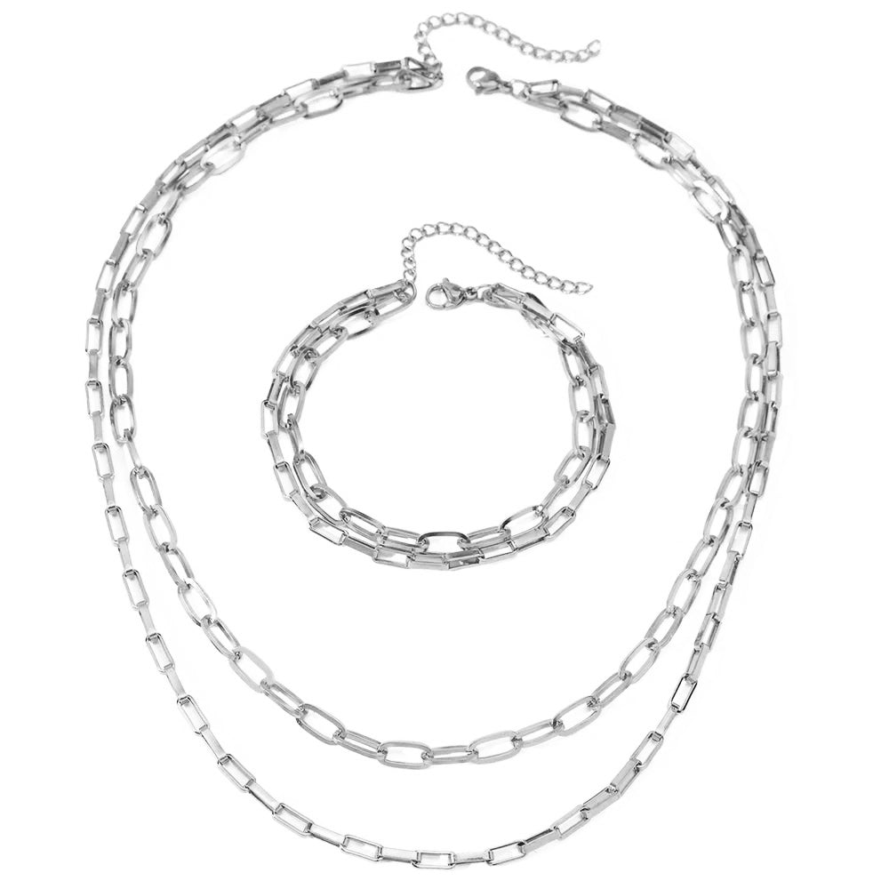 Stackable Paperclip Chain Bracelet Necklace Set