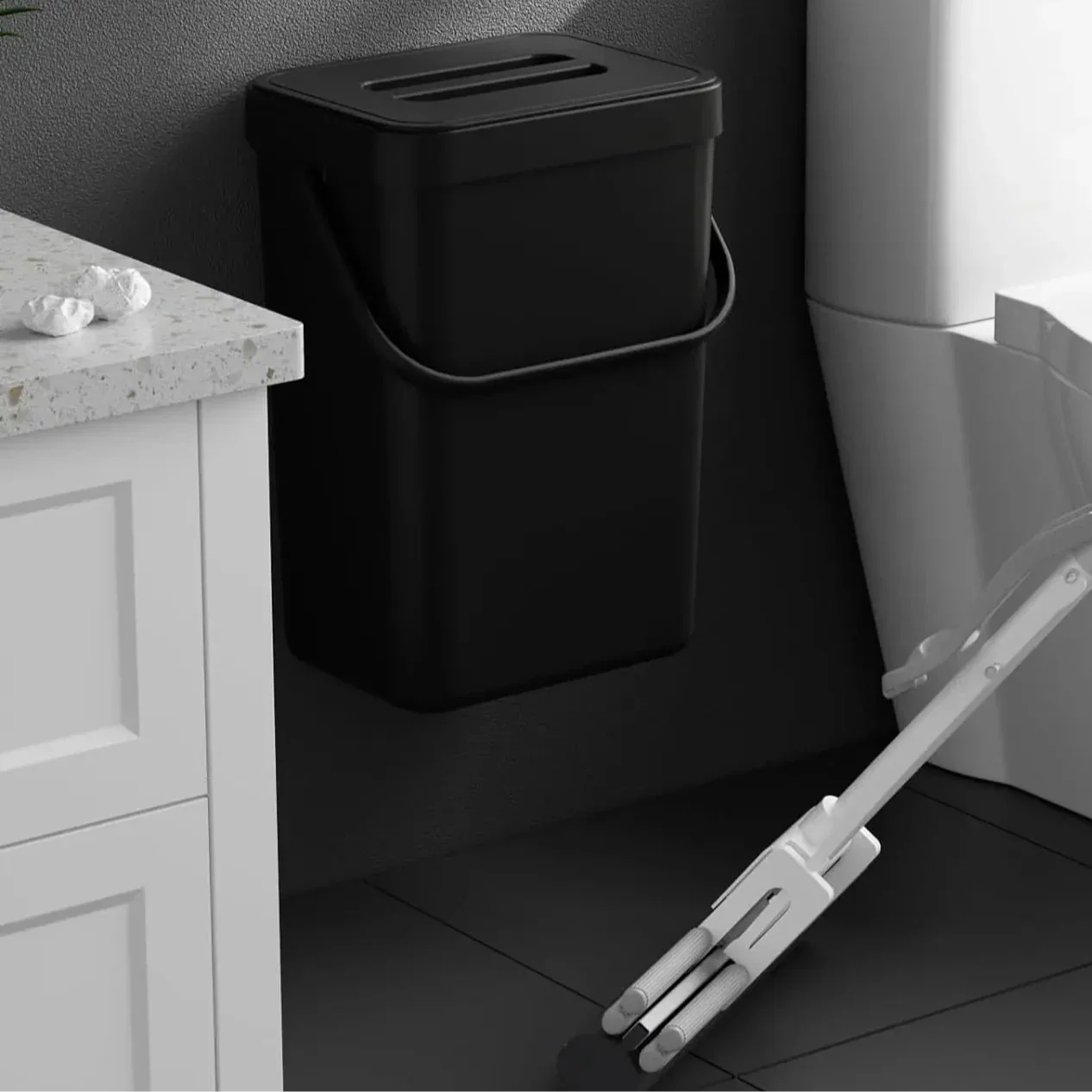 Small Space Saving Hanging Trash Can with Lid