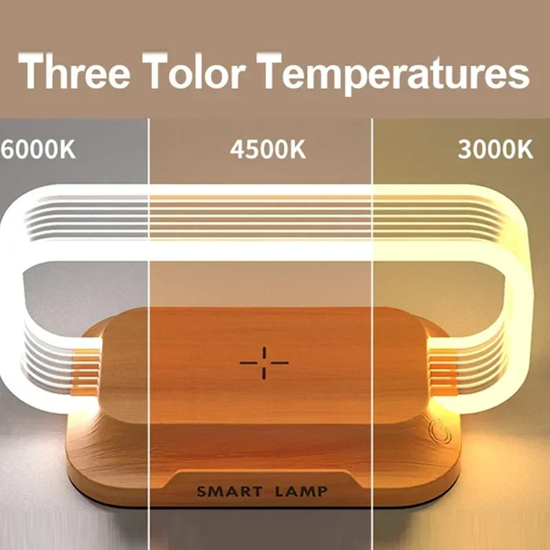 Stylish Wooden LED Desk Lamp with Wireless Charging