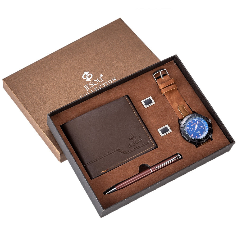 Stylish Men's Leather Watch Gift Box Set - Fesara