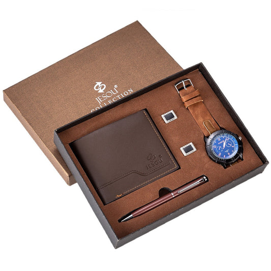 Stylish Men's Leather Watch Gift Box Set - Fesara