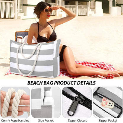 Colorful Stripe Folding Beach Tote Bag with Zipper