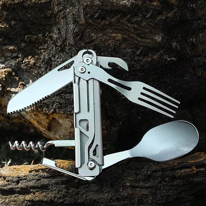 Portable 6-in-1 Stainless Steel Camping Cutlery Set