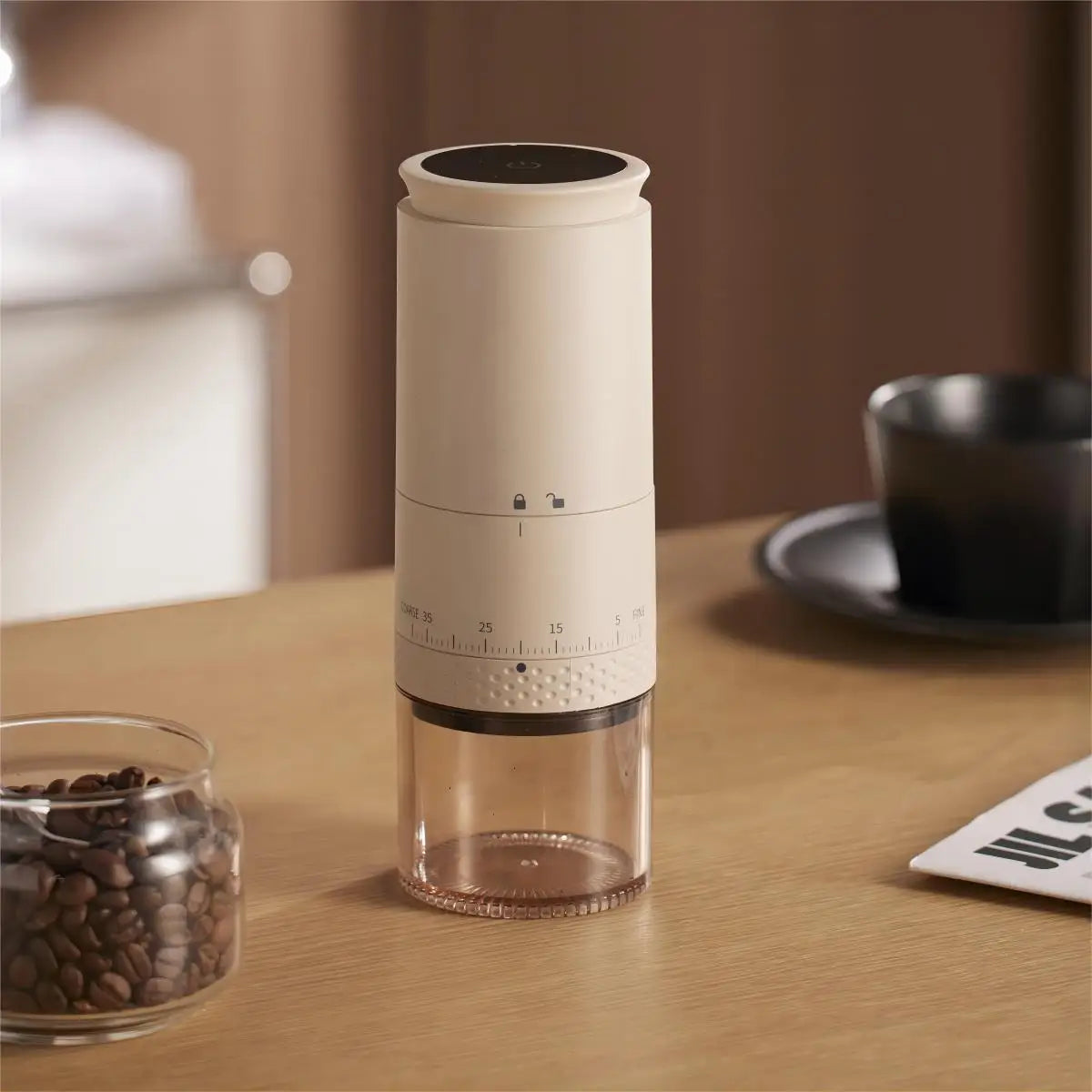 Compact Electric Coffee Mill – Rechargeable Burr Grinder