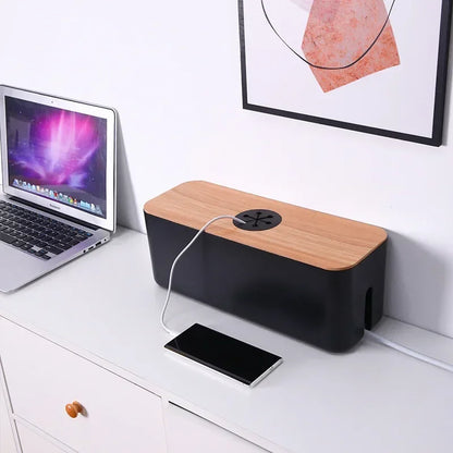 Wooden Desk Cable Organizer Box