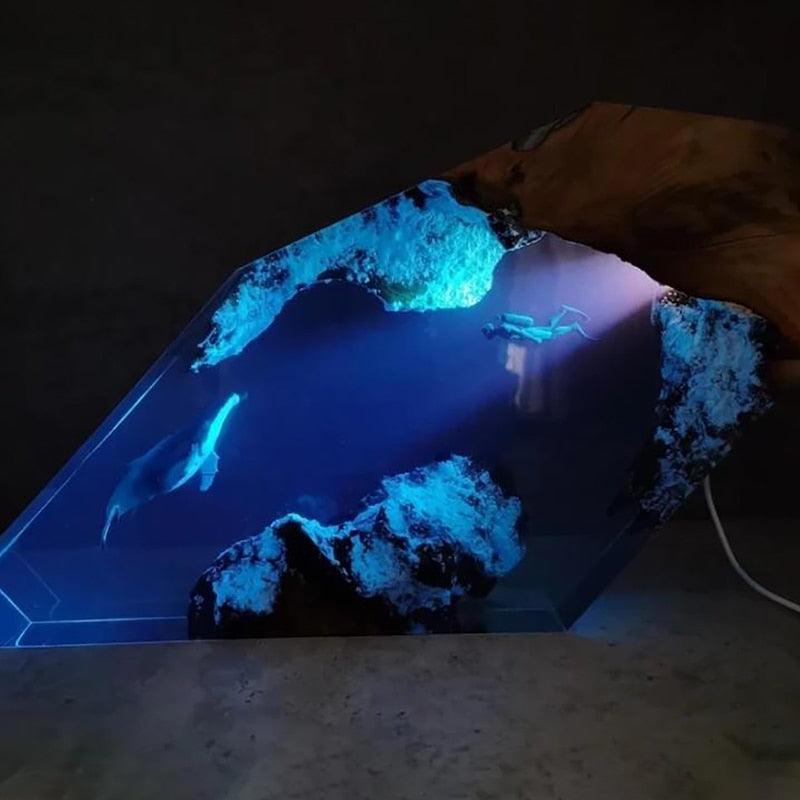 Ocean Blue Diving Resin Table Lamp Decor