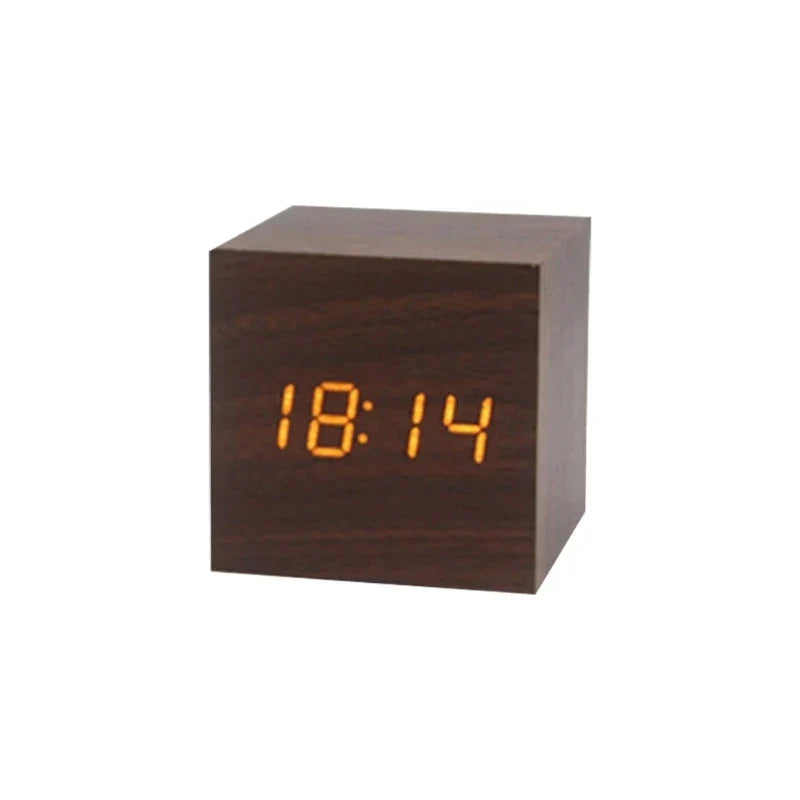 Compact Wooden Digital Alarm Clock with Temperature Display - Fesara