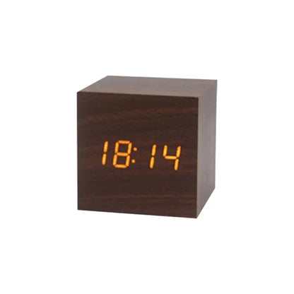 Compact Wooden Digital Alarm Clock with Temperature Display - Fesara