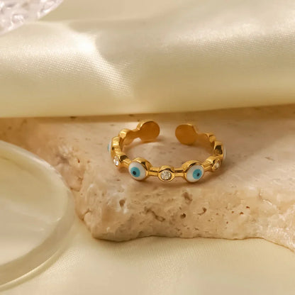 Delicate Evil Eye Diamond Adjustable Ring