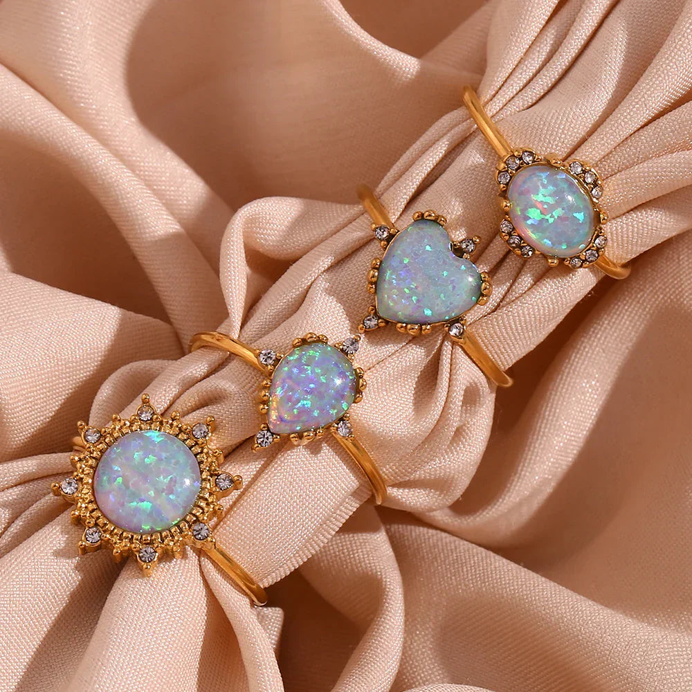 Sparkling Opal Diamond Accent Adjustable Rings