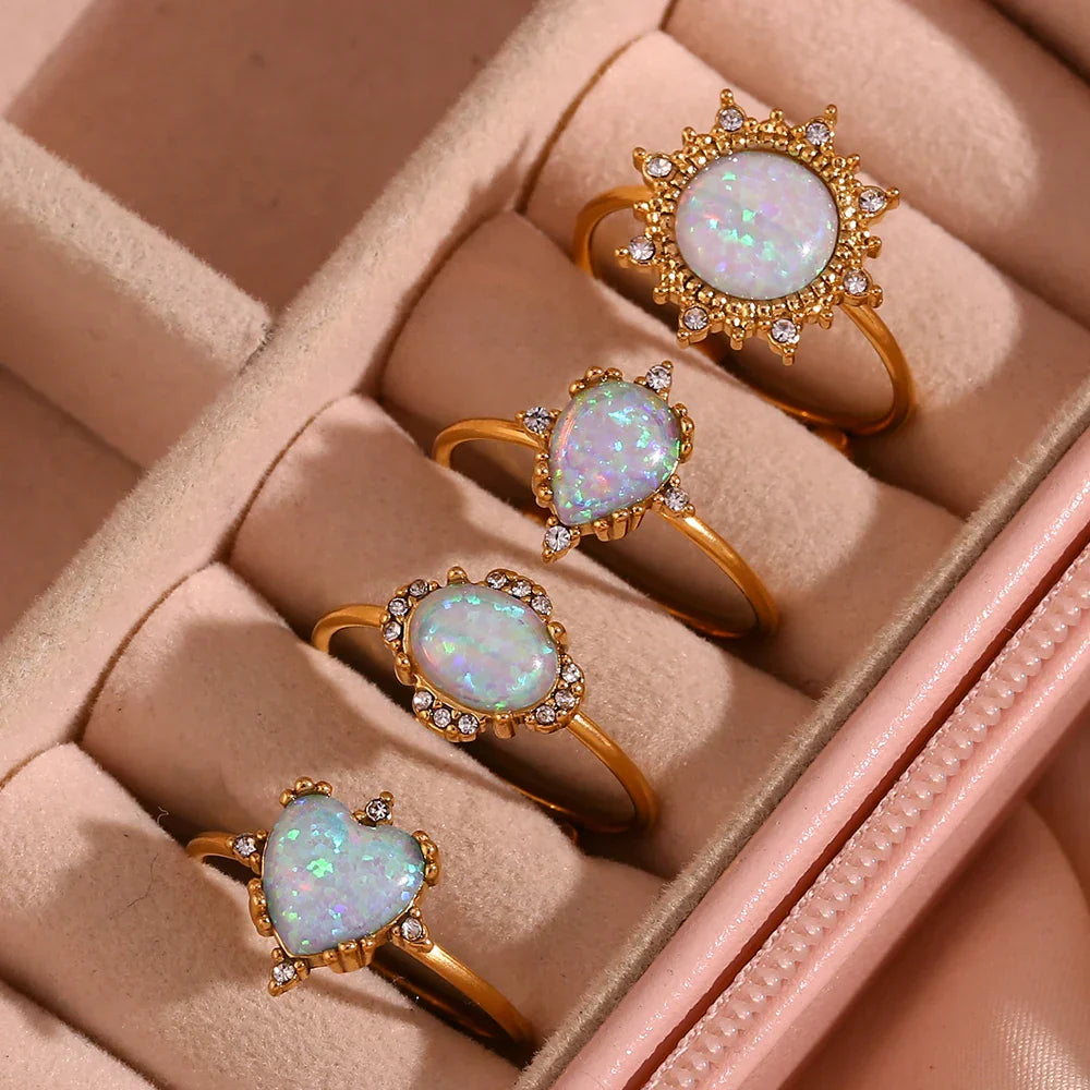 Sparkling Opal Diamond Accent Adjustable Rings