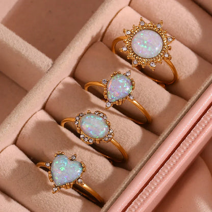 Sparkling Opal Diamond Accent Adjustable Rings