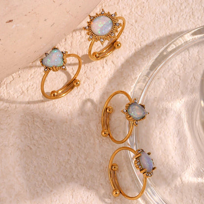 Sparkling Opal Diamond Accent Adjustable Rings