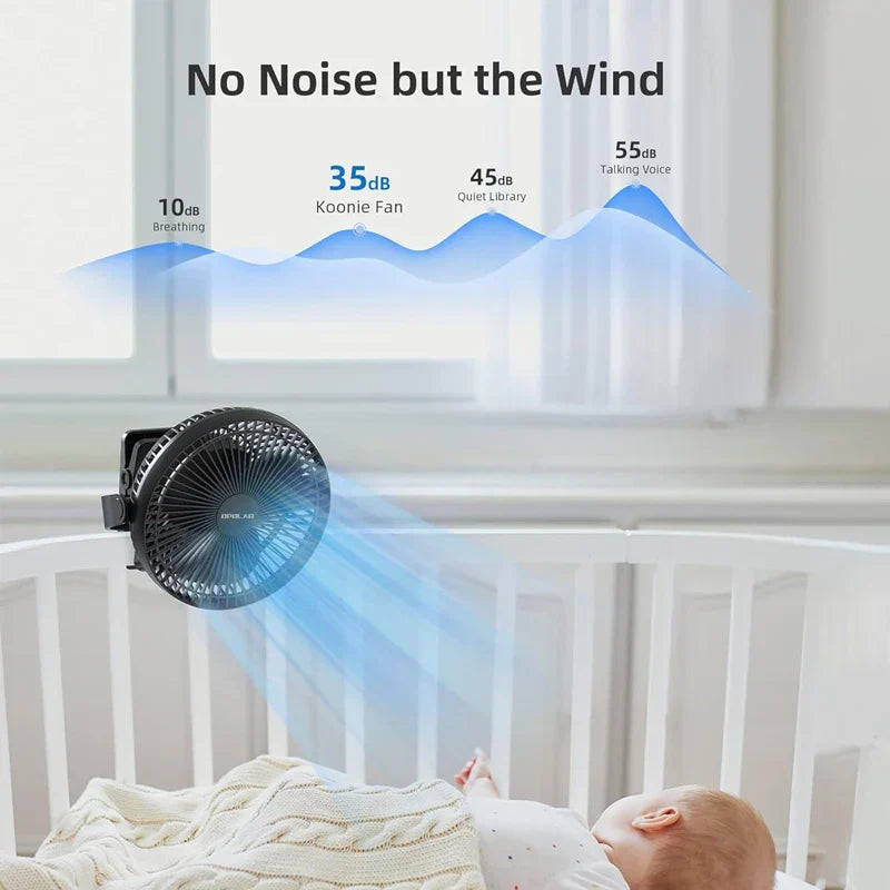 Portable Rechargeable Stroller Fan 8 Inch Quiet Clip