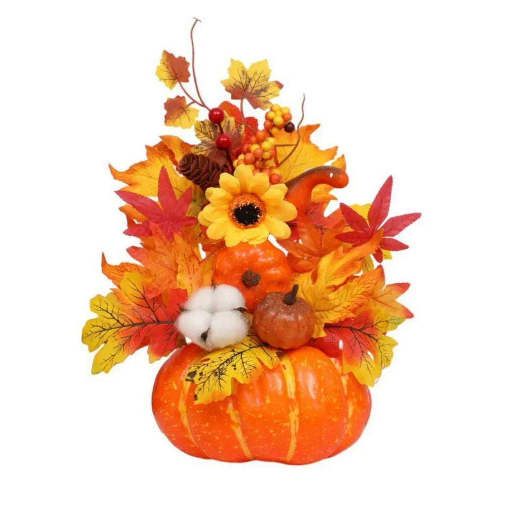 Fall Decorative Pumpkin with Fake Flowers, 25-30cm