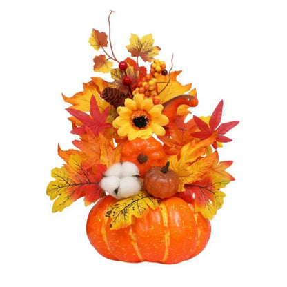Fall Decorative Pumpkin with Fake Flowers, 25-30cm