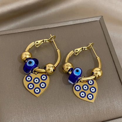 Lucky Eye Heart Shaped Hoop Earrings - Fesara