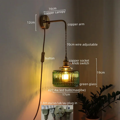 Retro Style Glass Pendant Light Green LED Lamp