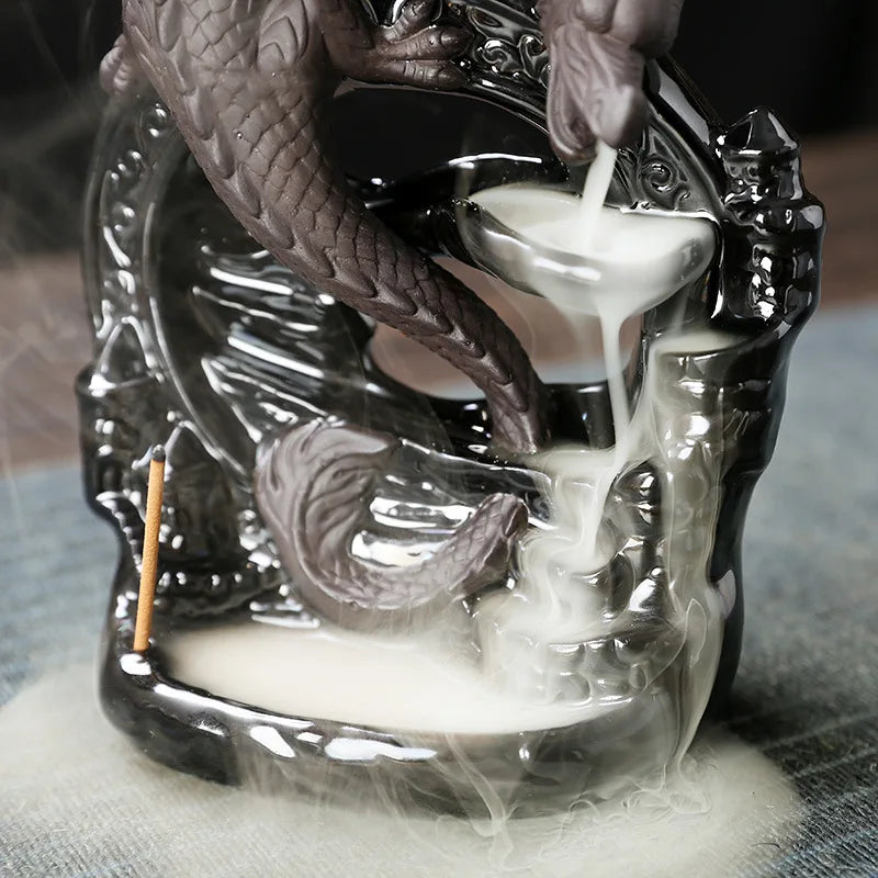 Dragon Ceramic Incense Burner Backflow Design for Home