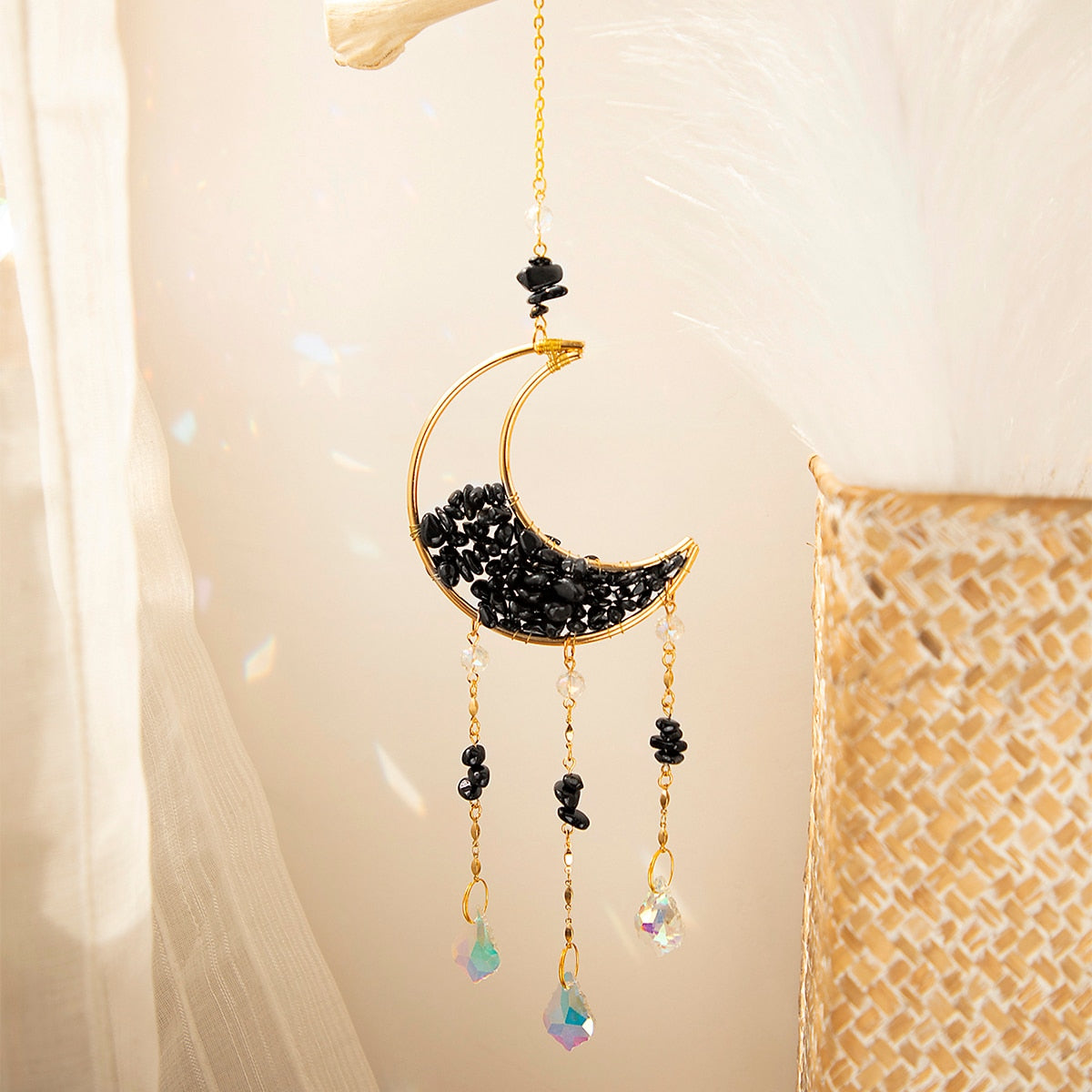 Sparkling Crystal Moon Window Decor