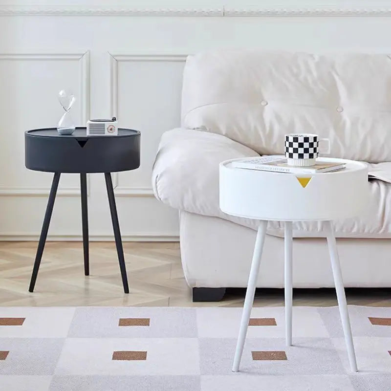 Compact Round End Table with Storage and Portable Design