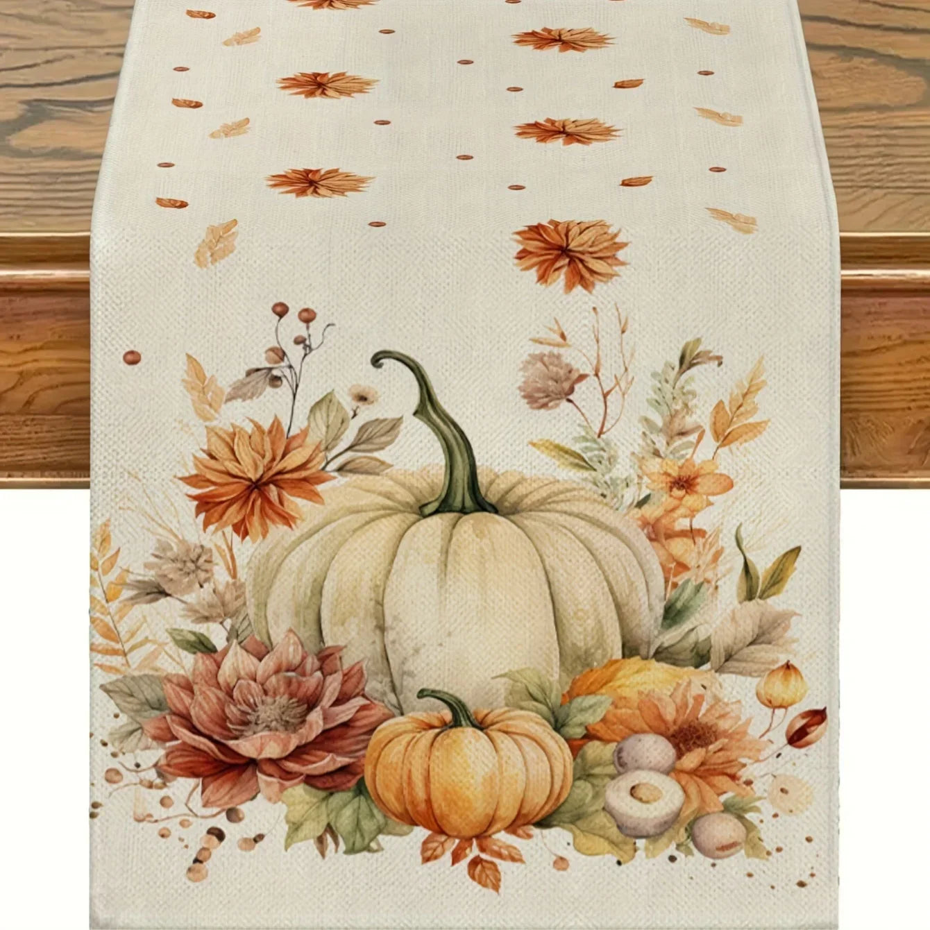 Autumn Floral Table Runner, Washable Linen Style, 150-275cm