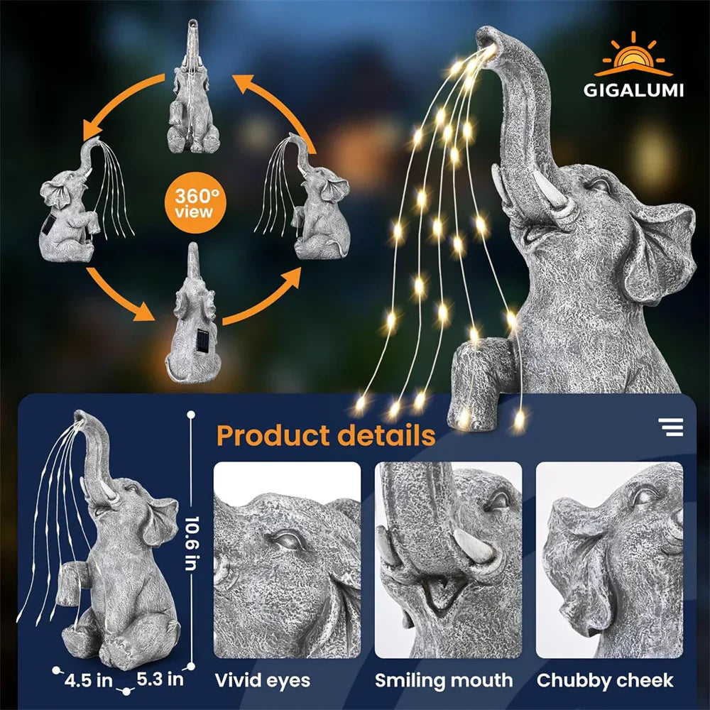 Outdoor Solar Elephant Statue with LED Lights
