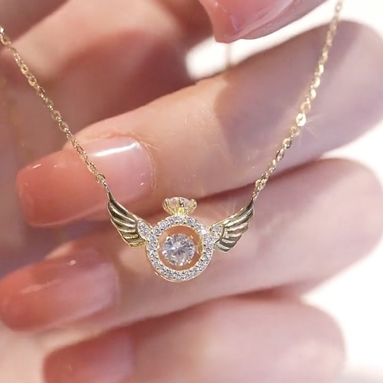 Shiny Crystal Wing Pendant Necklace