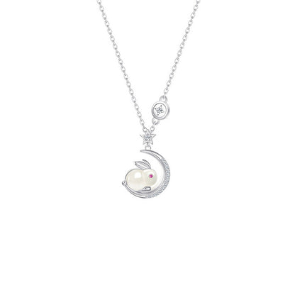 Shiny Rabbit Moon Pendant Necklace - Fesara