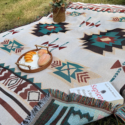 Large Boho Chic Aztec Throw Blanket with Fringe