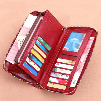 Stylish Leather Travel Clutch Wallet with Phone Pocket