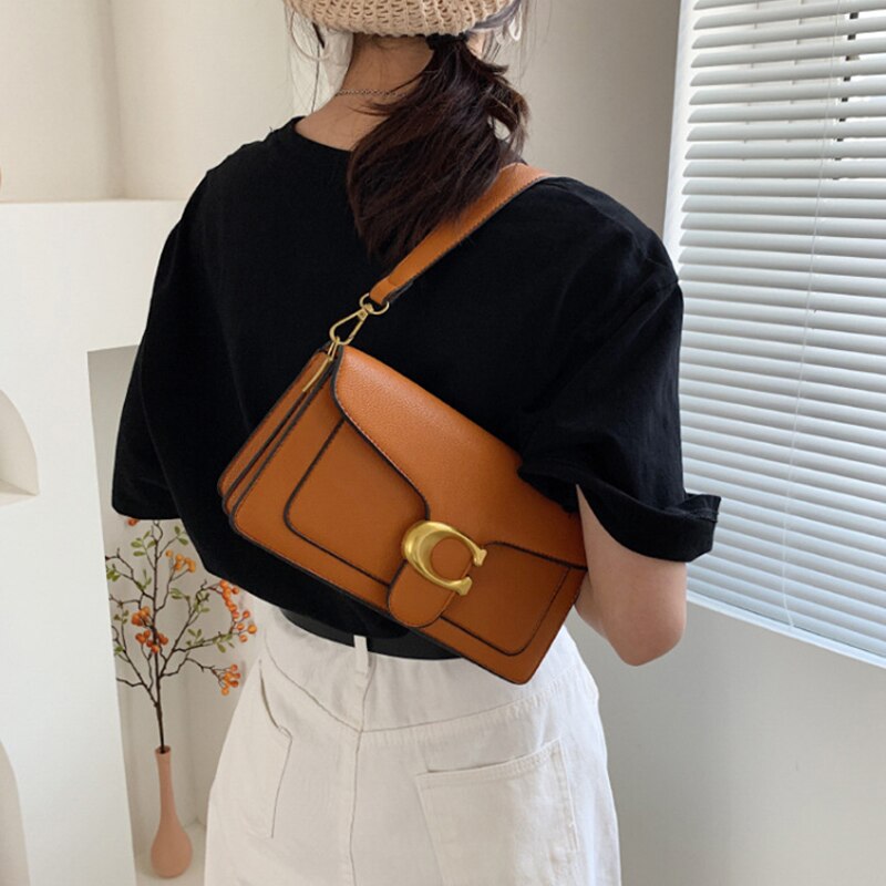 Premium Chic Faux Leather Tote Bag Gold Brown Accent