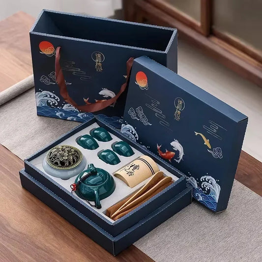 Authentic Asian Ceramic Tea Set with 4 Cups - Fesara