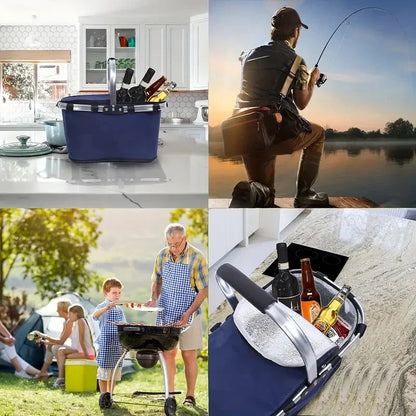 Portable Insulated Foldable Picnic Basket with Handle