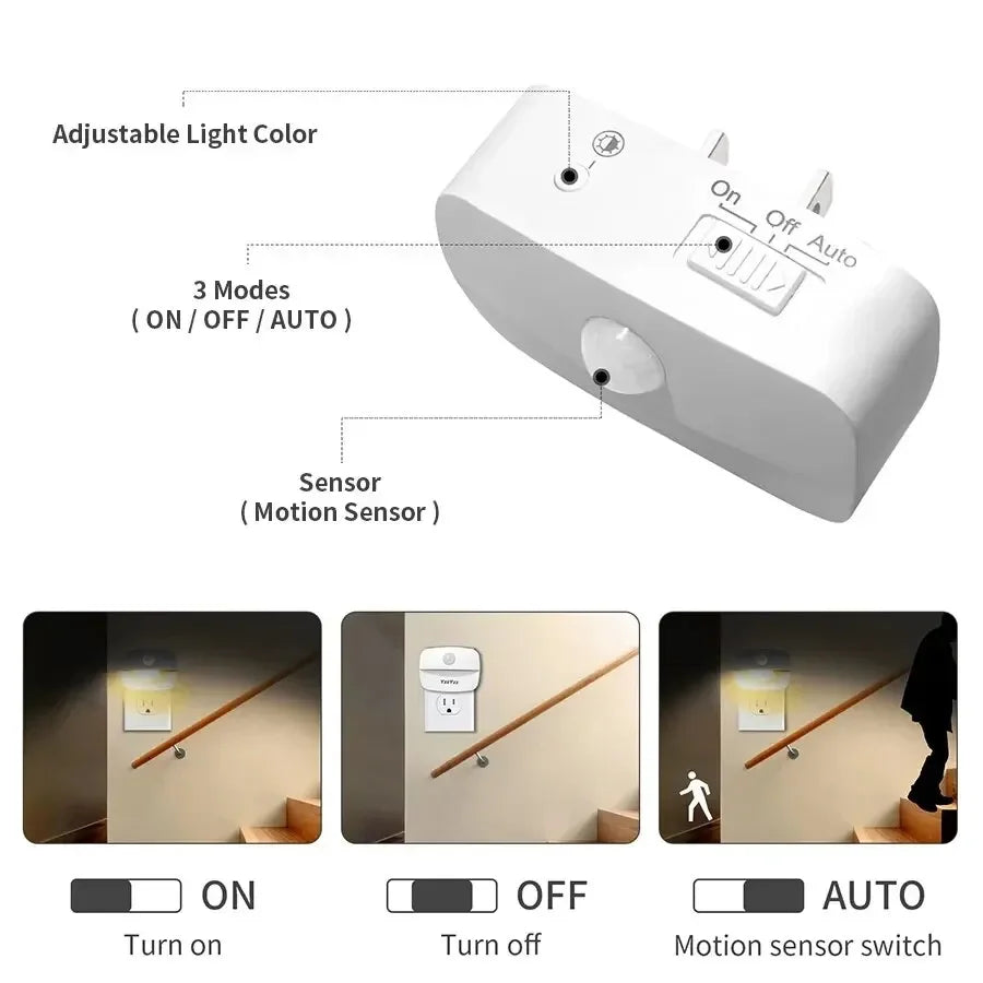 Smart LED Nightlight with Motion Sensor & Adjustable Brightness