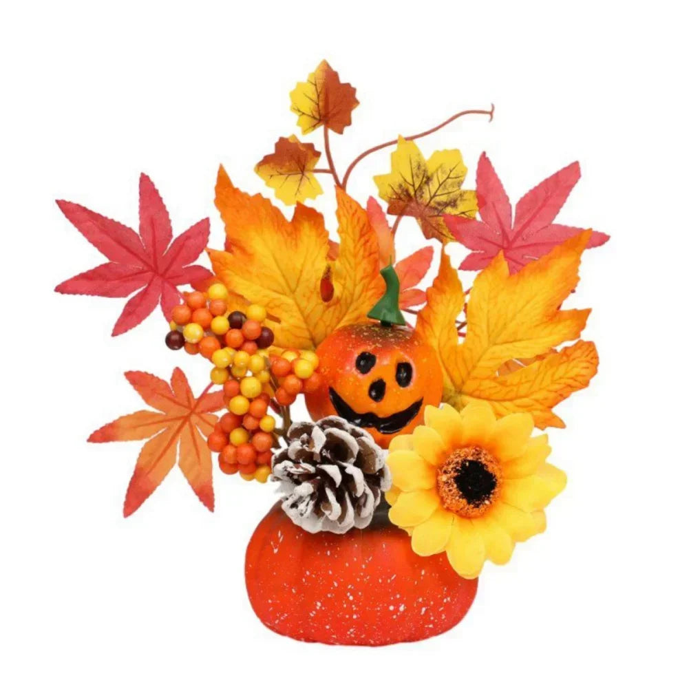 Fall Decorative Pumpkin with Fake Flowers, 25-30cm