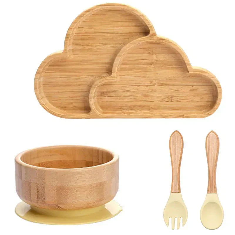 Natural Bamboo Baby Dish Set with Strong Suction Base
