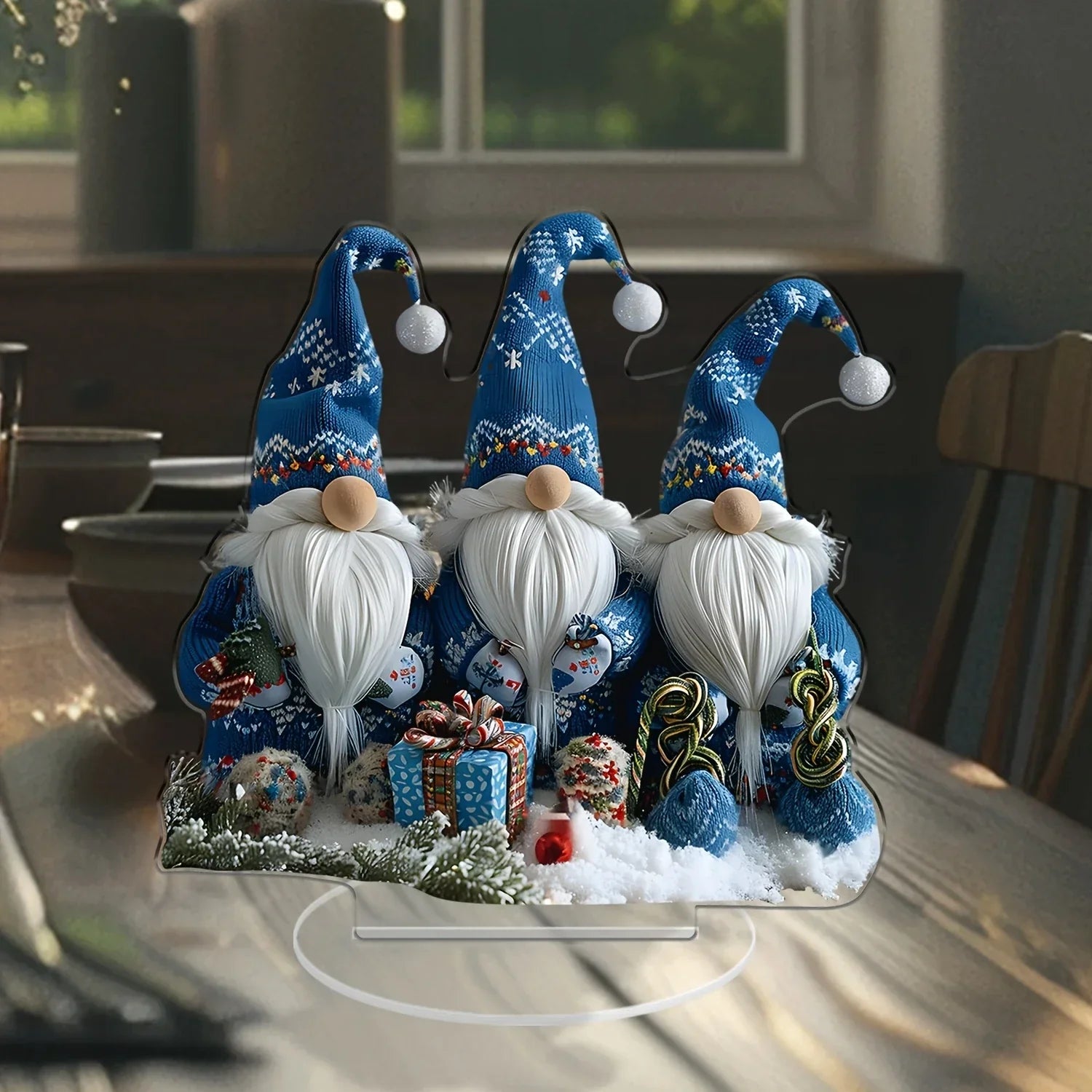 Colorful Blue Gnome Christmas Decor Figurines Set - Fesara
