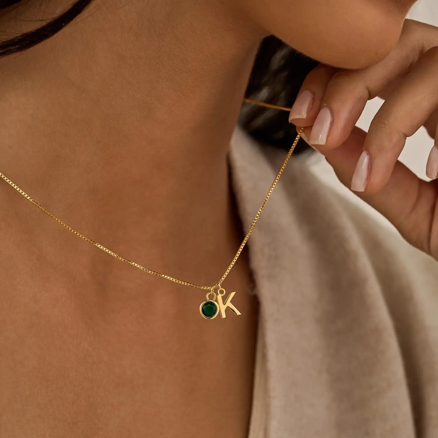 Delicate Monogram Birthstone Pendant Necklace - Fesara