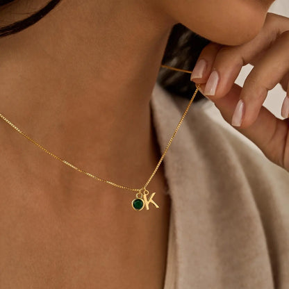 Delicate Monogram Birthstone Pendant Necklace - Fesara