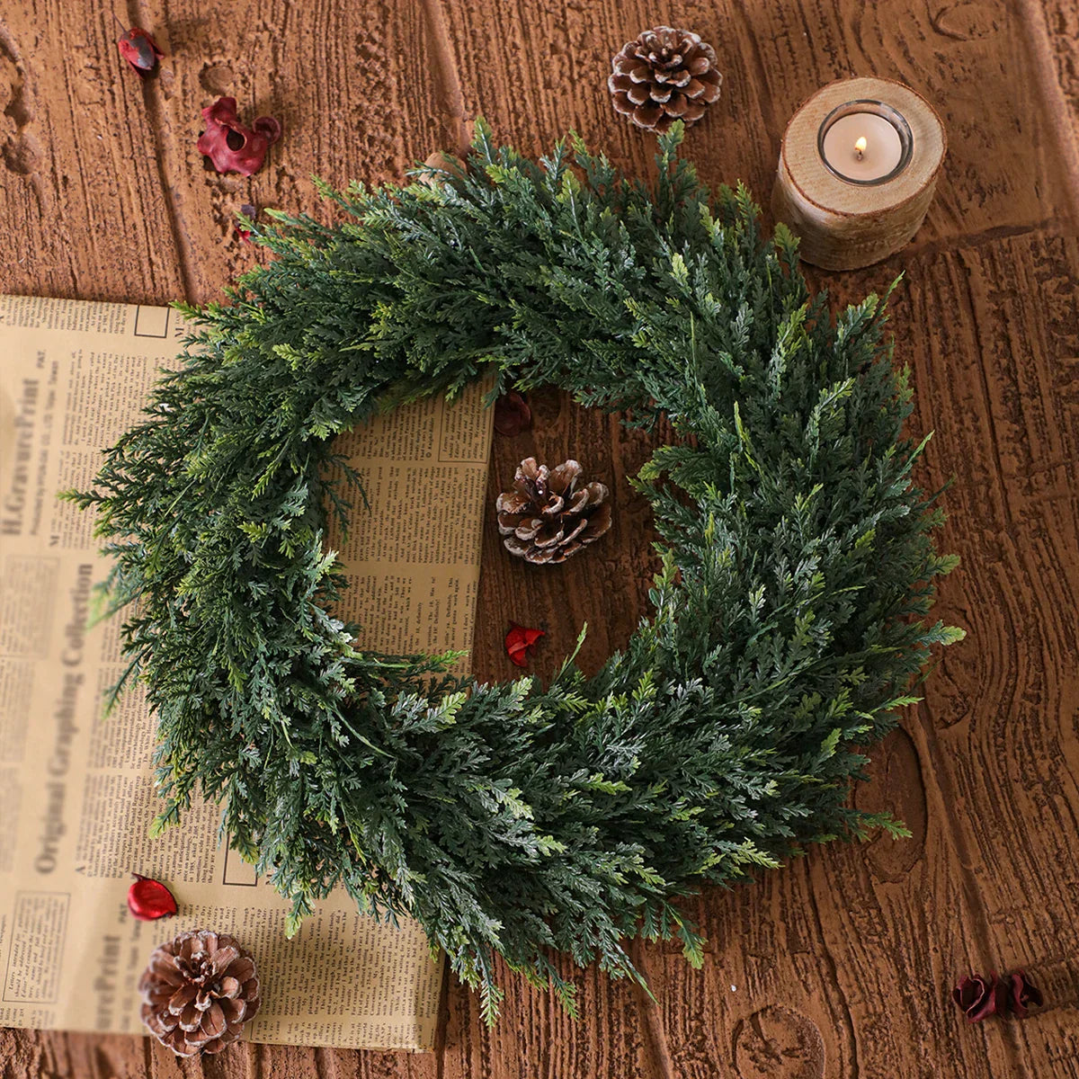 Green Artificial Cedar Wreath for Home Decor