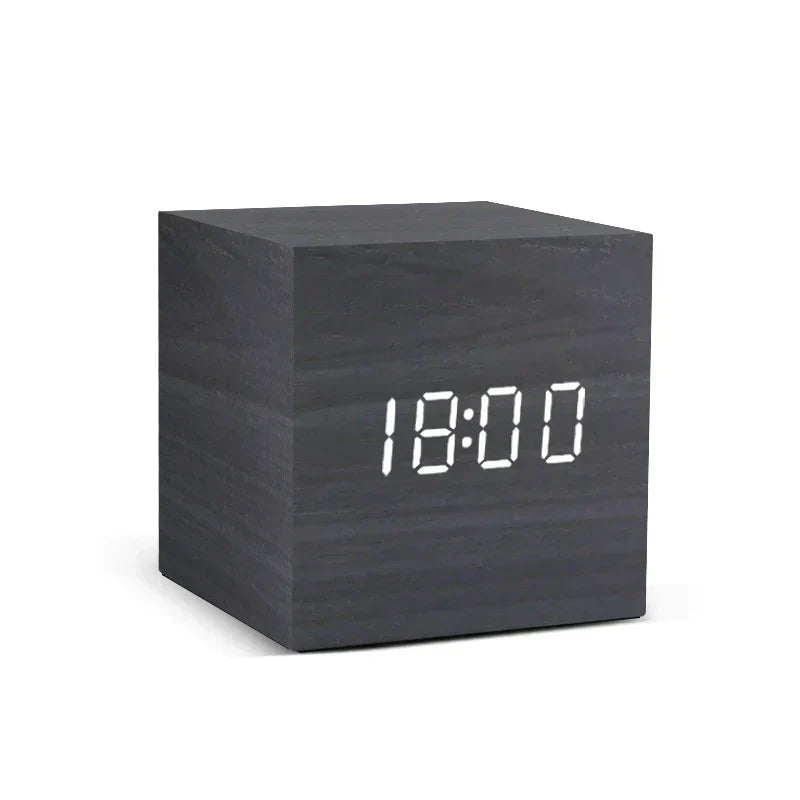 Compact Wooden Digital Alarm Clock with Temperature Display