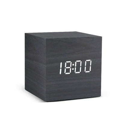 Compact Wooden Digital Alarm Clock with Temperature Display